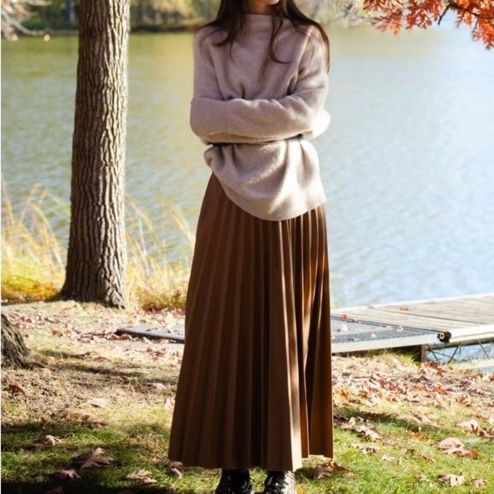 Mango Brown Pleated Maxi Skirt Resort Wear